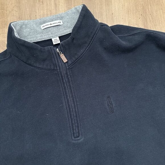 Peter Millar 1/4 Zip Pullover Sweater Men XXL Black Cotton Long Sleeve Mock Neck - Picture 1 of 10